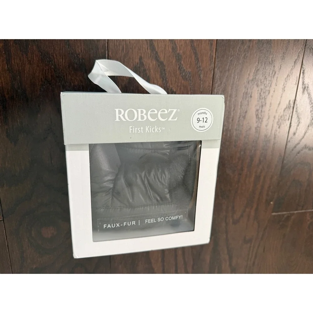 Robeez First Kicks Black Faux Fur Baby Boots 9-12 Months Soft Sole Booties